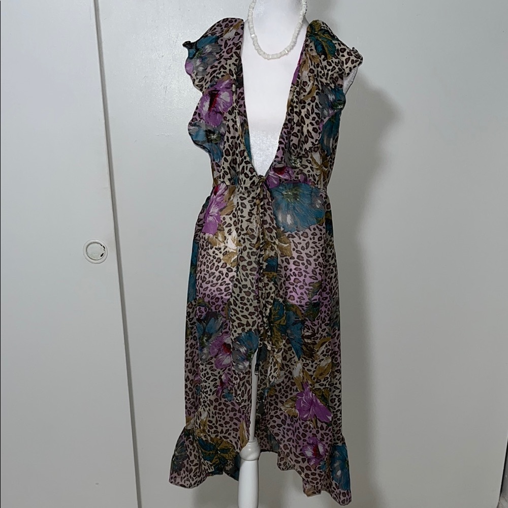 Floral Leopard Print Ruffle Dress